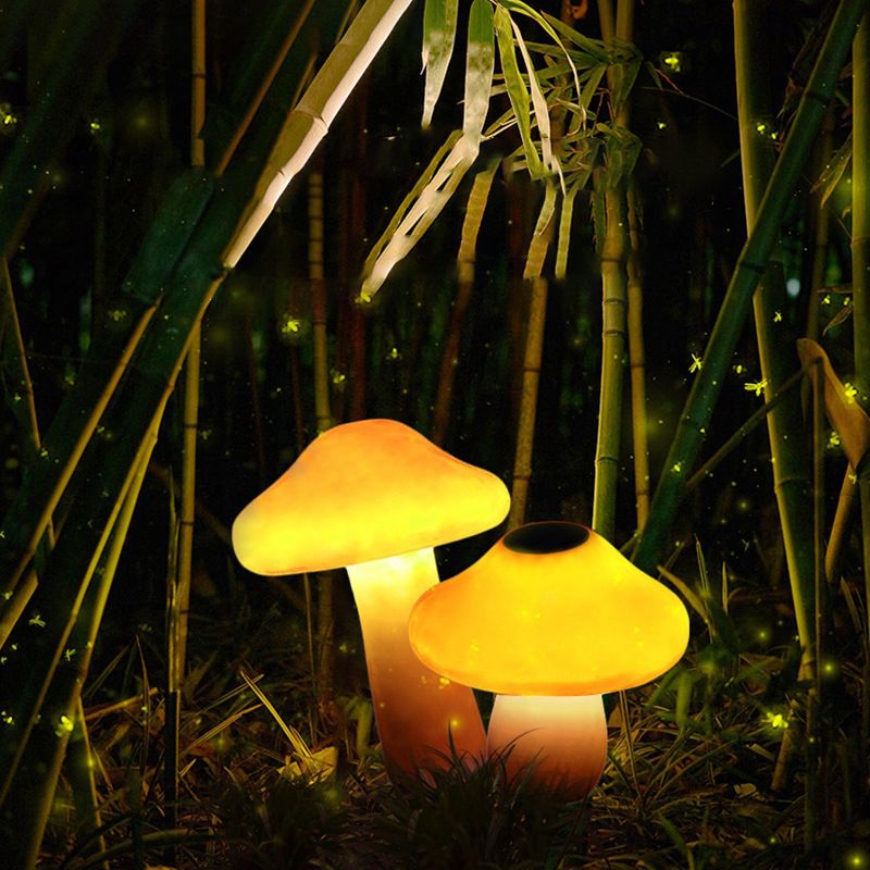 Ray Mushroom Outdoor Ground Light, Hardwired/Solar, Orange - Neutral Decor