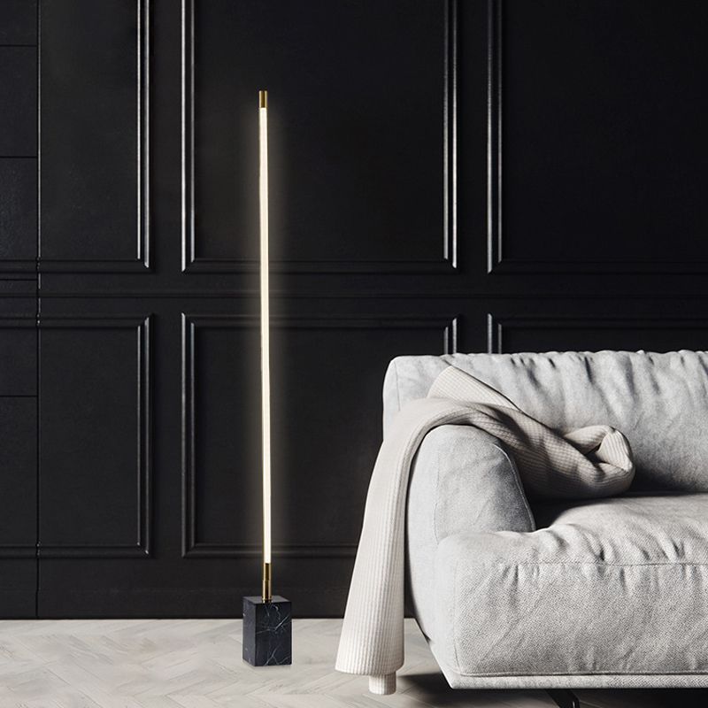 Edge Minimalist Linear Floor Lamp, Black/Gold, Metal/Marble - Neutral Decor