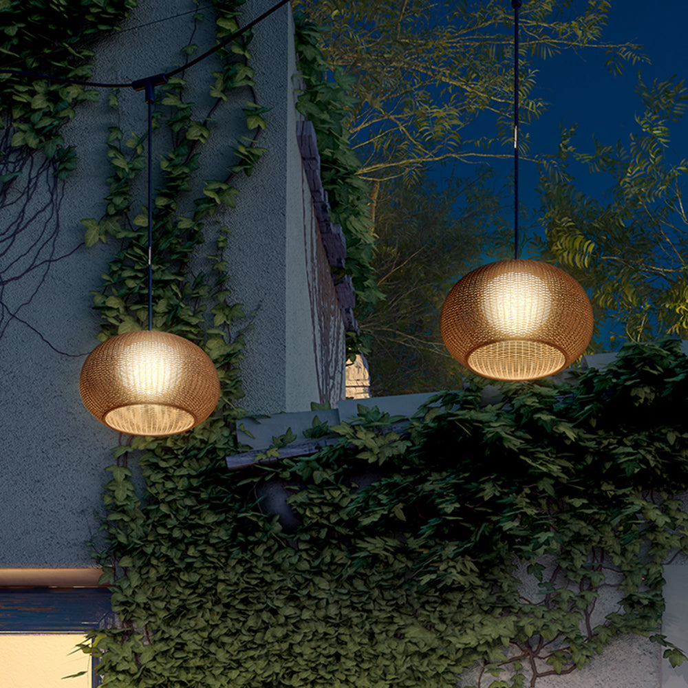 Ray Retro Lantern Gold Pendant Light, Bamboo/Acrylic - Neutral Decor