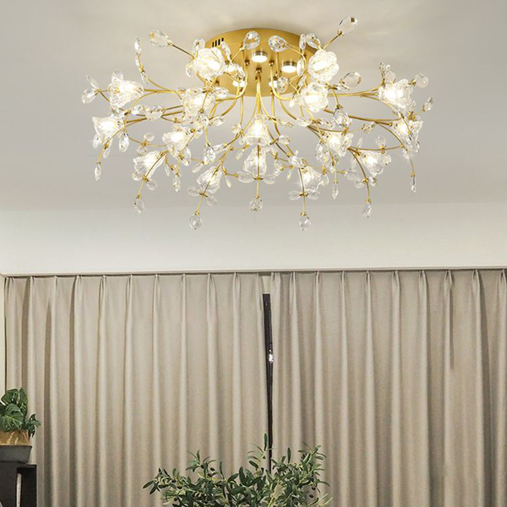 Arisha Art Deco Elegant Golden Crystal Flower Flush Mount Ceiling Light - Neutral Decor