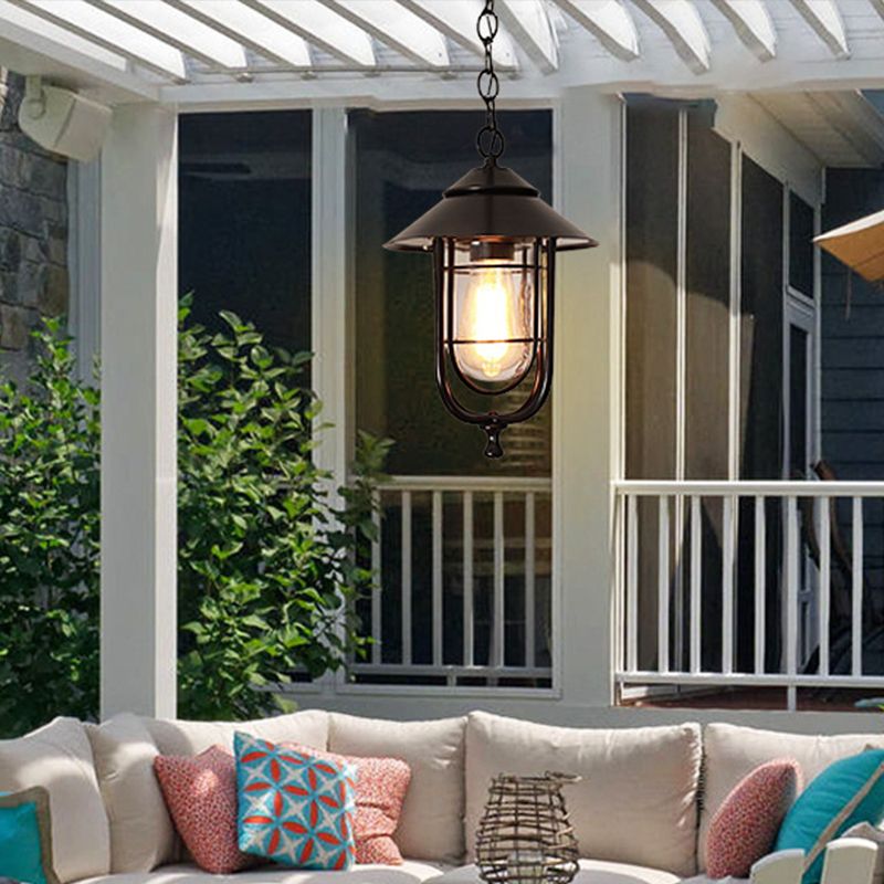 Ray Retro Lantern Metal Pendant Light, Black/Bronze - Neutral Decor
