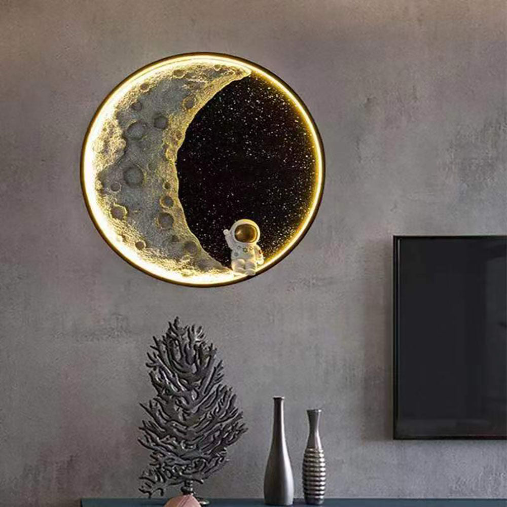 Aria Modern Astronaut Moon Metal Black Wall Lamp - Neutral Decor