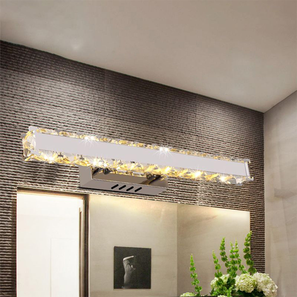 Kristy Modern Rectangular Metal/Crystal Mirror Front Wall Lamp, Gold - Neutral Decor