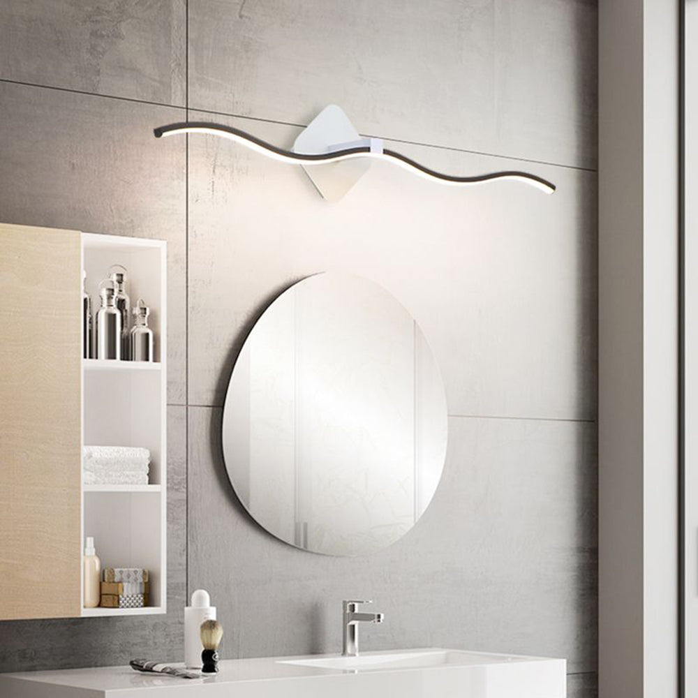 Arisha Minimalist Wave Linear Metal Wall Lamp, Black/White - Neutral Decor
