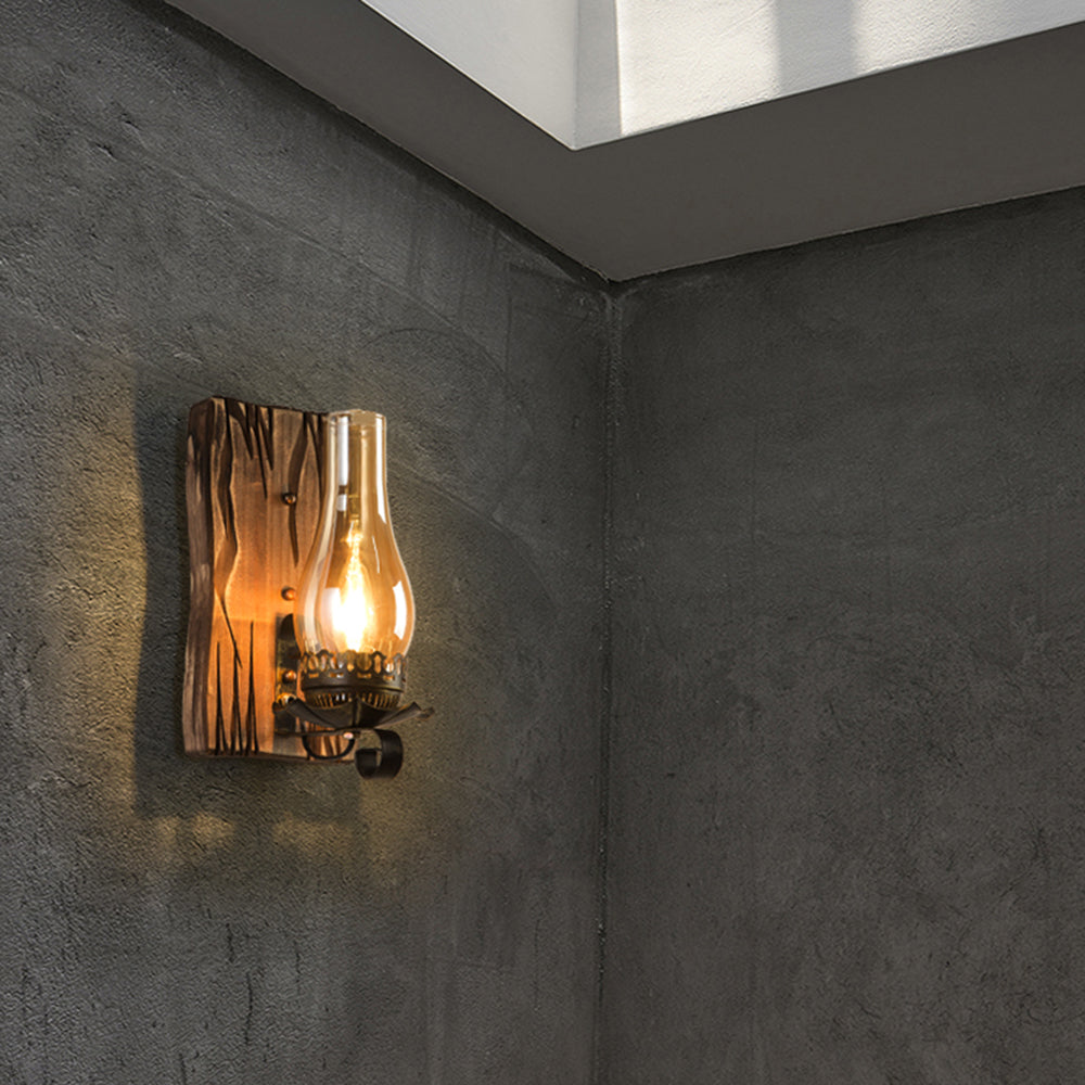 Epoch Wall Lamp Vintage Candle Wooden Glass, Bedroom - Neutral Decor