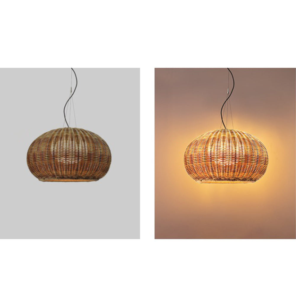 Ray Retro Lantern Gold Pendant Light, Bamboo/Acrylic - Neutral Decor