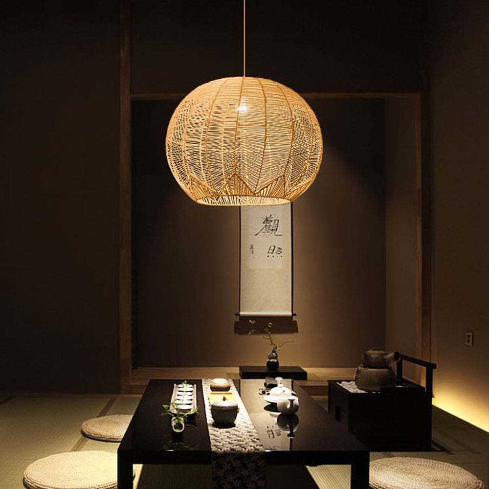 Ritta Designer Round Handmade Rattan Pendant Light, Dining Room - Neutral Decor