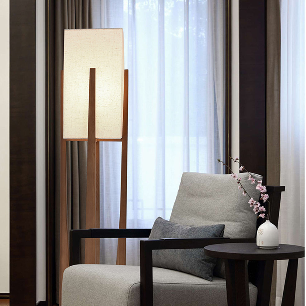 Ozawa Natural Rectangular Wood/Fabric Floor Lamp - Neutral Decor