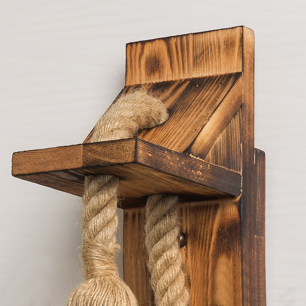 Epoch Vintage Rectangular LED Wall Light, Wood/Hemp Rope, Dining Room - Neutral Decor