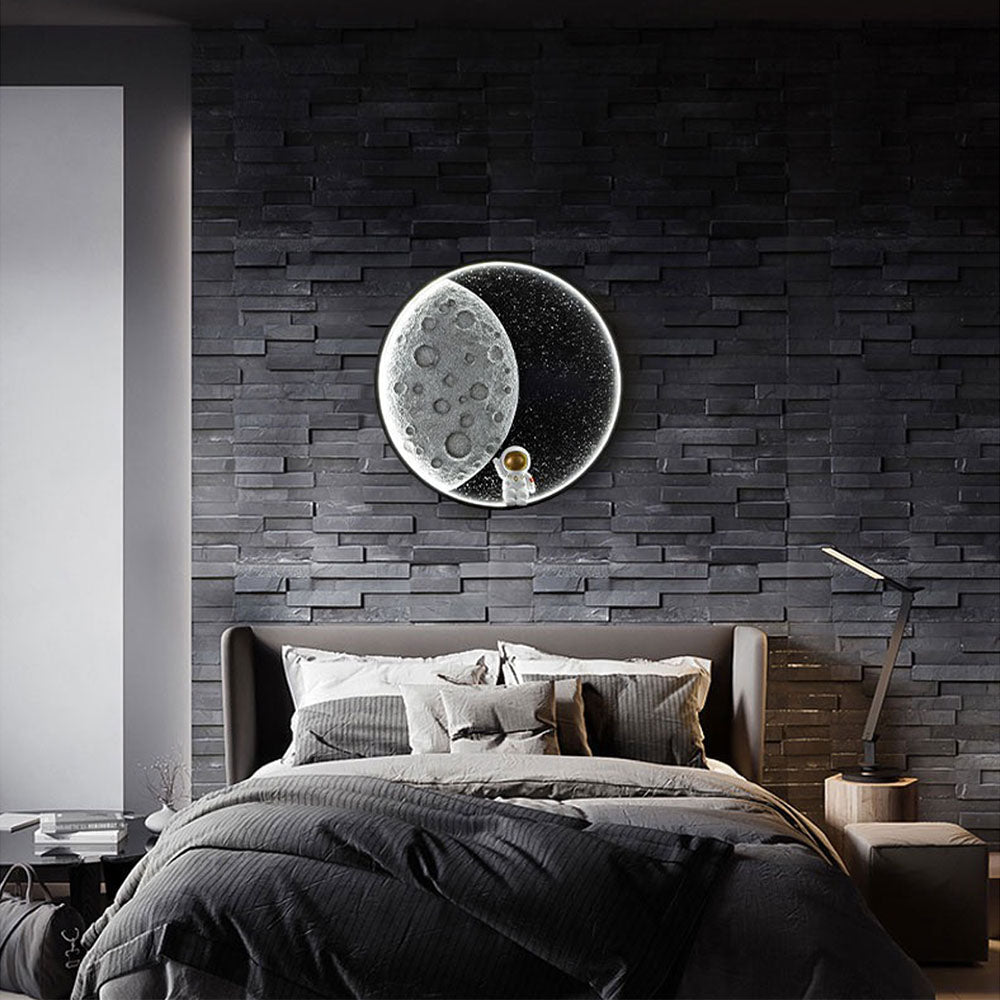Aria Astronaut Round Moon Black Wall Lamp, Metal - Neutral Decor