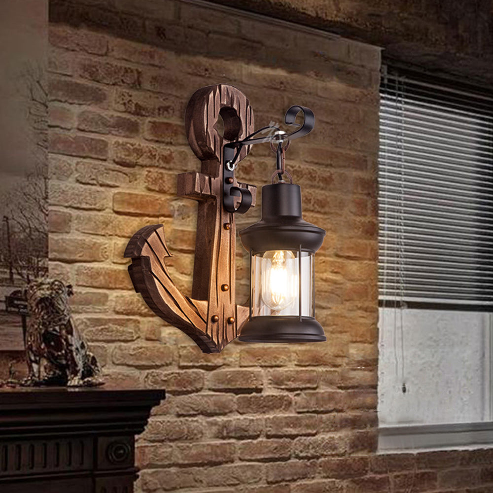 Epoch Anchor Lantern Wall Lamp, Vintage/Antique, Wood, Bedroom - Neutral Decor