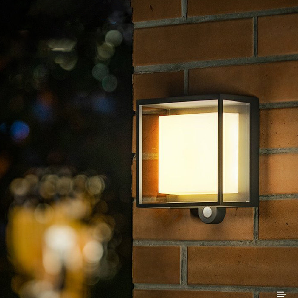 Ray Modern Rectangular Acrylic Sensor Solar Powered Outdoor Wall Lamp, Black - Neutral Decor