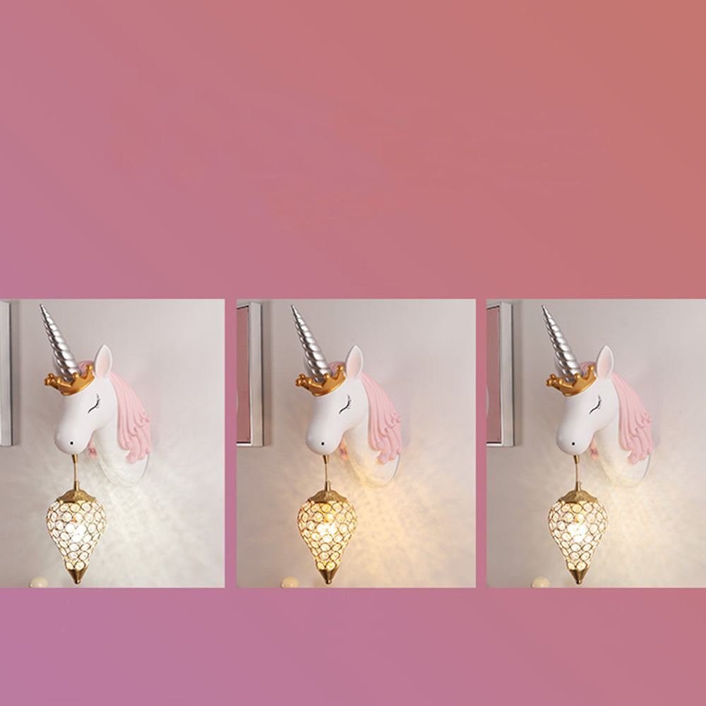 Arisha Modern Unicorn/Strawberry Art Wall Lamp, Pink/Blue - Neutral Decor