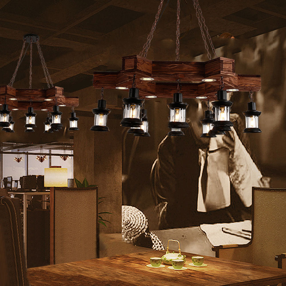 Epoch Retro Metal/Wood Lantern Pendant Light, Walnut - Neutral Decor