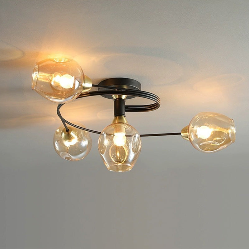 Valentina Flush Mount Ceiling Light, Glass, Black/Gold, Dining Room - Neutral Decor