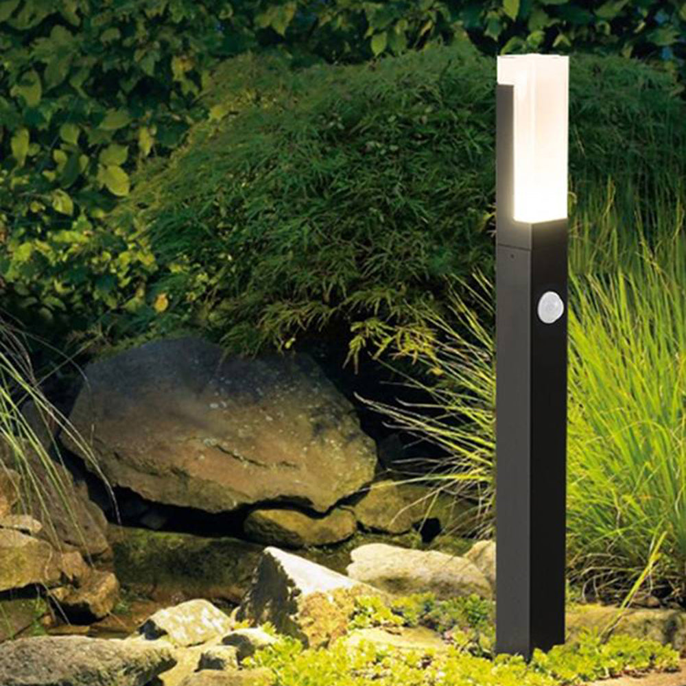 Ray Modern Metal Rectangular Outdoor Path Light With Sensor, Black - Neutral Decor