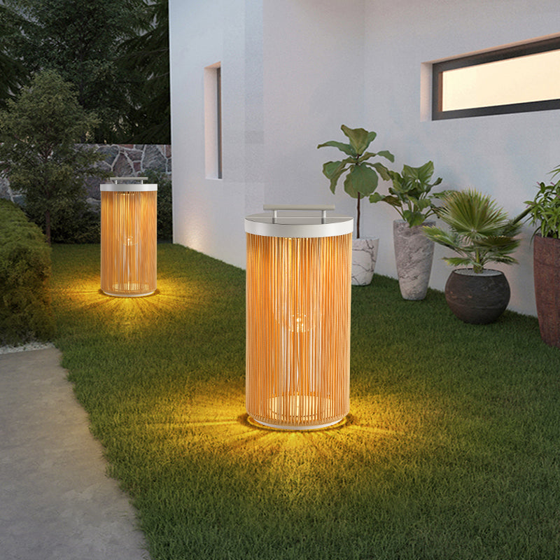 Ray Retro Metal/Rattan Floor Lamp, Hardwired/Solar/LED, Outdoor - Neutral Decor