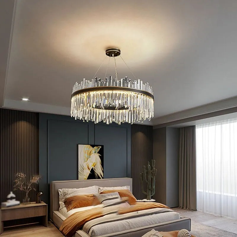 Kristy Modern Crystal Ring Chandelier Black&Gold - Neutral Decor