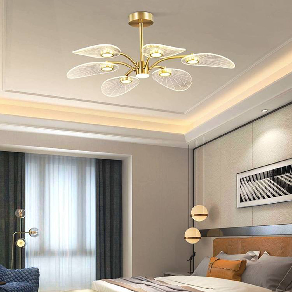 Arisha Art Deco Leaf Metal/Acrylic Chandelier, Gold - Neutral Decor