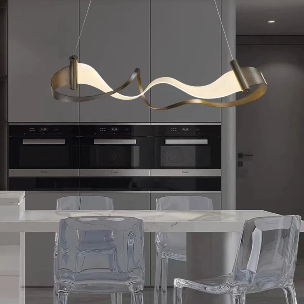 Arisha Metal Gold Pendant Light, Wavy Shape - Neutral Decor