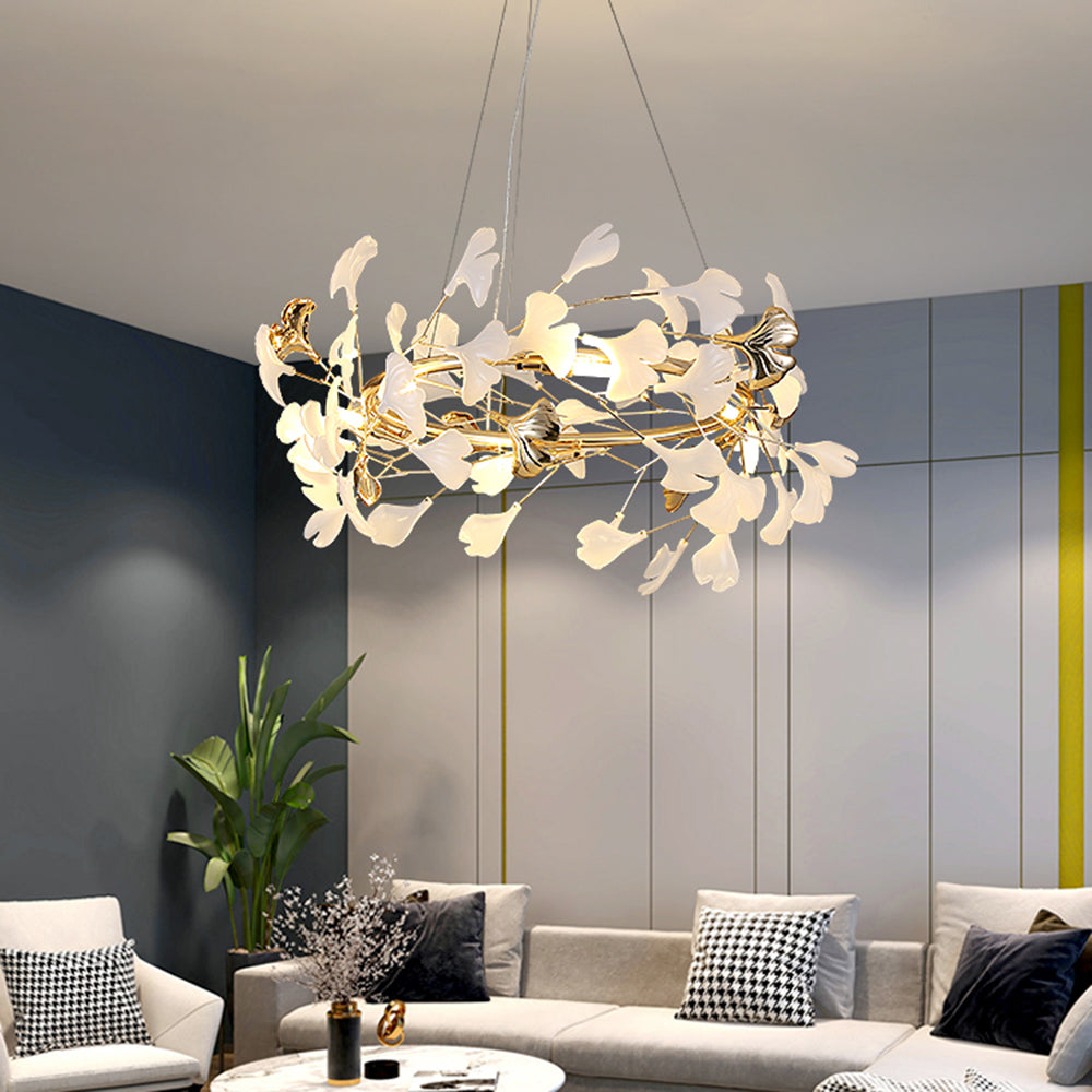 Olivia Ginkgo Leaf Modern Petal Shaped Metal Chandelier, Gold - Neutral Decor