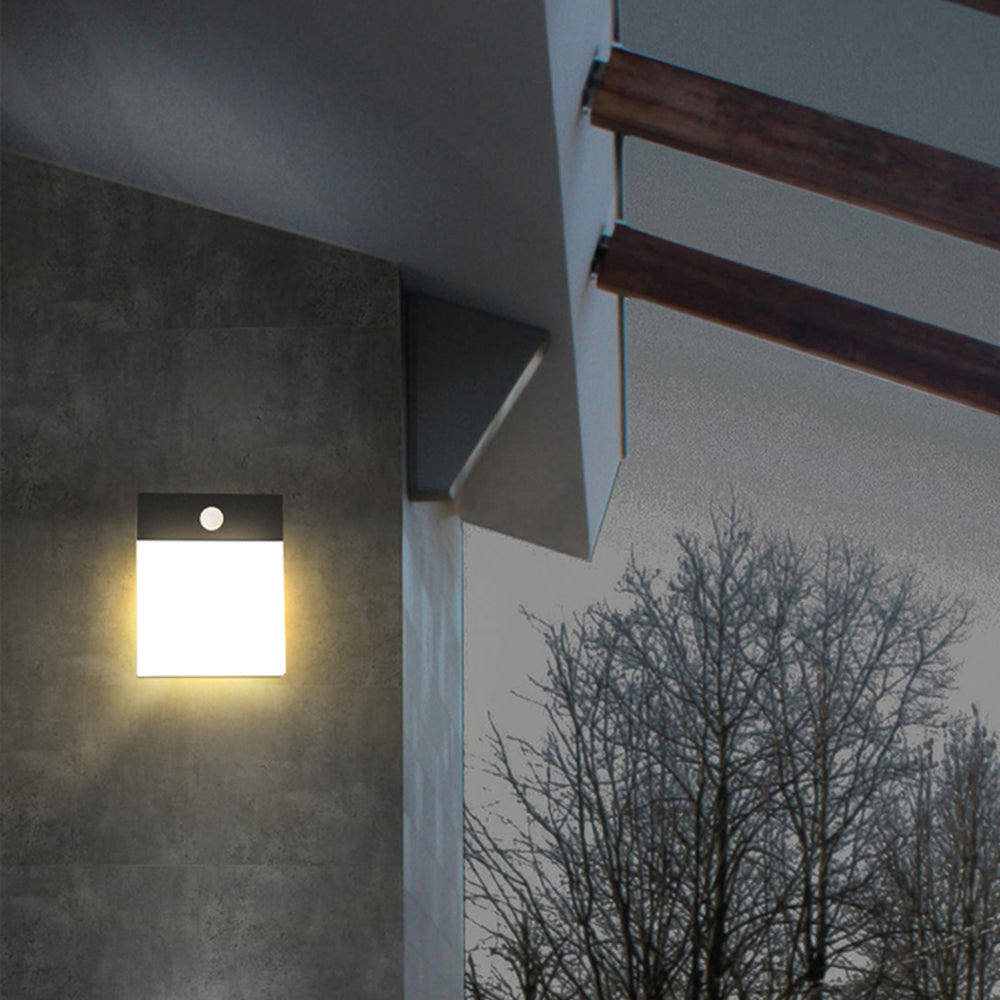 Ray Modern Sensor Rectangular Metal Outdoor Wall Lamp, Black/White - Neutral Decor