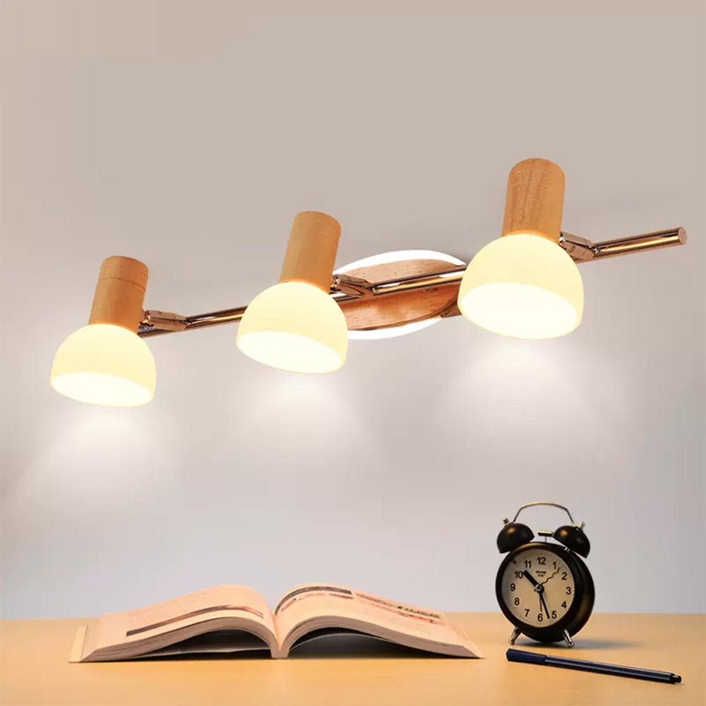 Muto Multi Dome Mirror Front Wooden Vanity Wall Lamp, Log Color - Neutral Decor