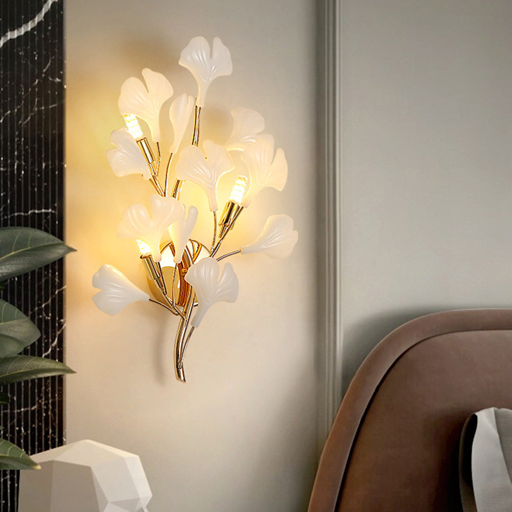 Olivia Decorative Flower in Golden White Ceramic Wall Lamp - Neutral Decor