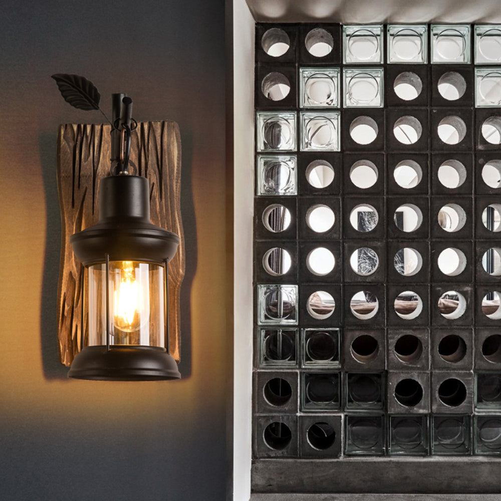 Epoch Vintage Branches Lantern Wall Lamp, Metal/Wood, Black, Dining Room - Neutral Decor