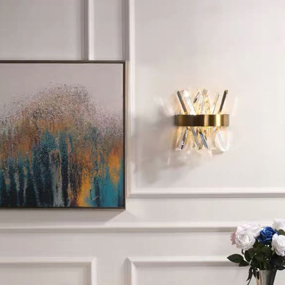 Kristy Decorative Geometric Crystal/Metal Wall Lamp, Gold - Neutral Decor