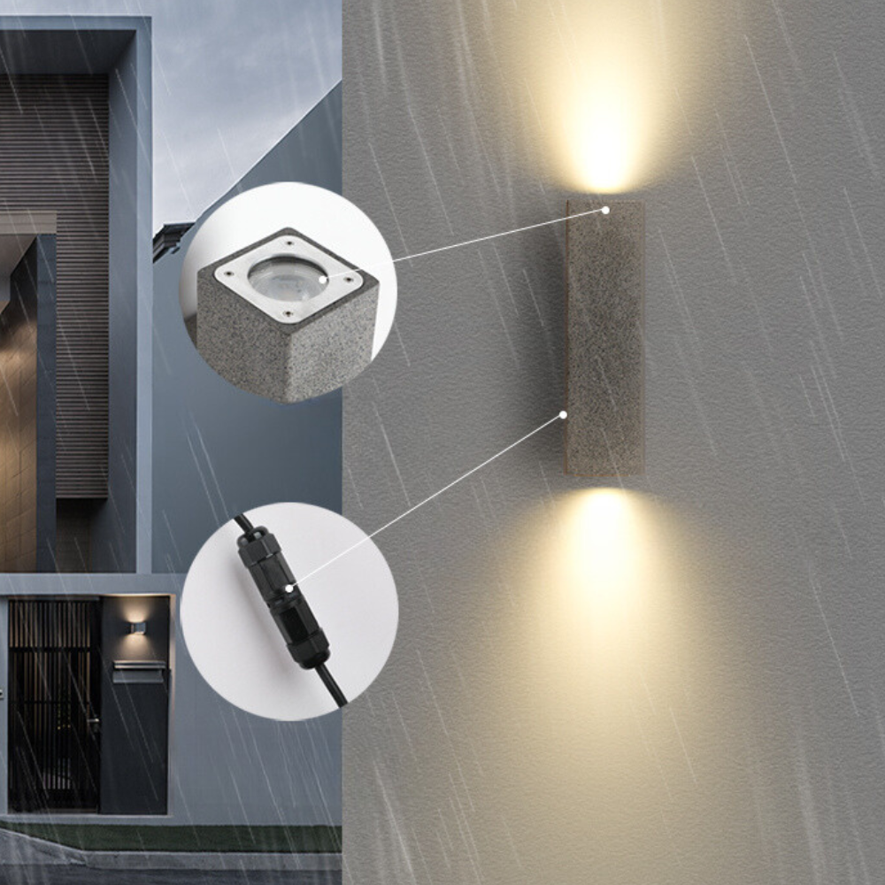 Ray Minimalist Cement Square Outdoor Wall Lamp, White - Neutral Decor