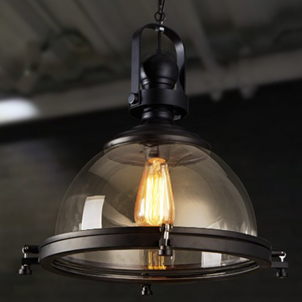 Silva Vintage Hemispherical Glass Pendant Light, Black - Neutral Decor