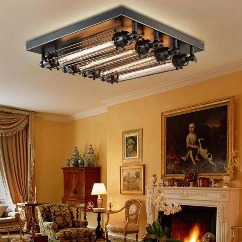 Austin Vintage Tubed Metal Flush Mount Ceiling Light, Black, Living Room - Neutral Decor