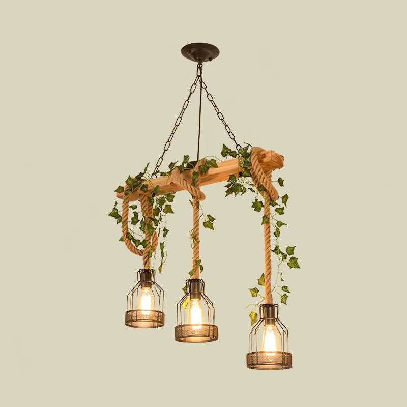 Epoch Caged Vintage Farmhouse Wood Beam Pendant Light 3/5 Heads - Neutral Decor