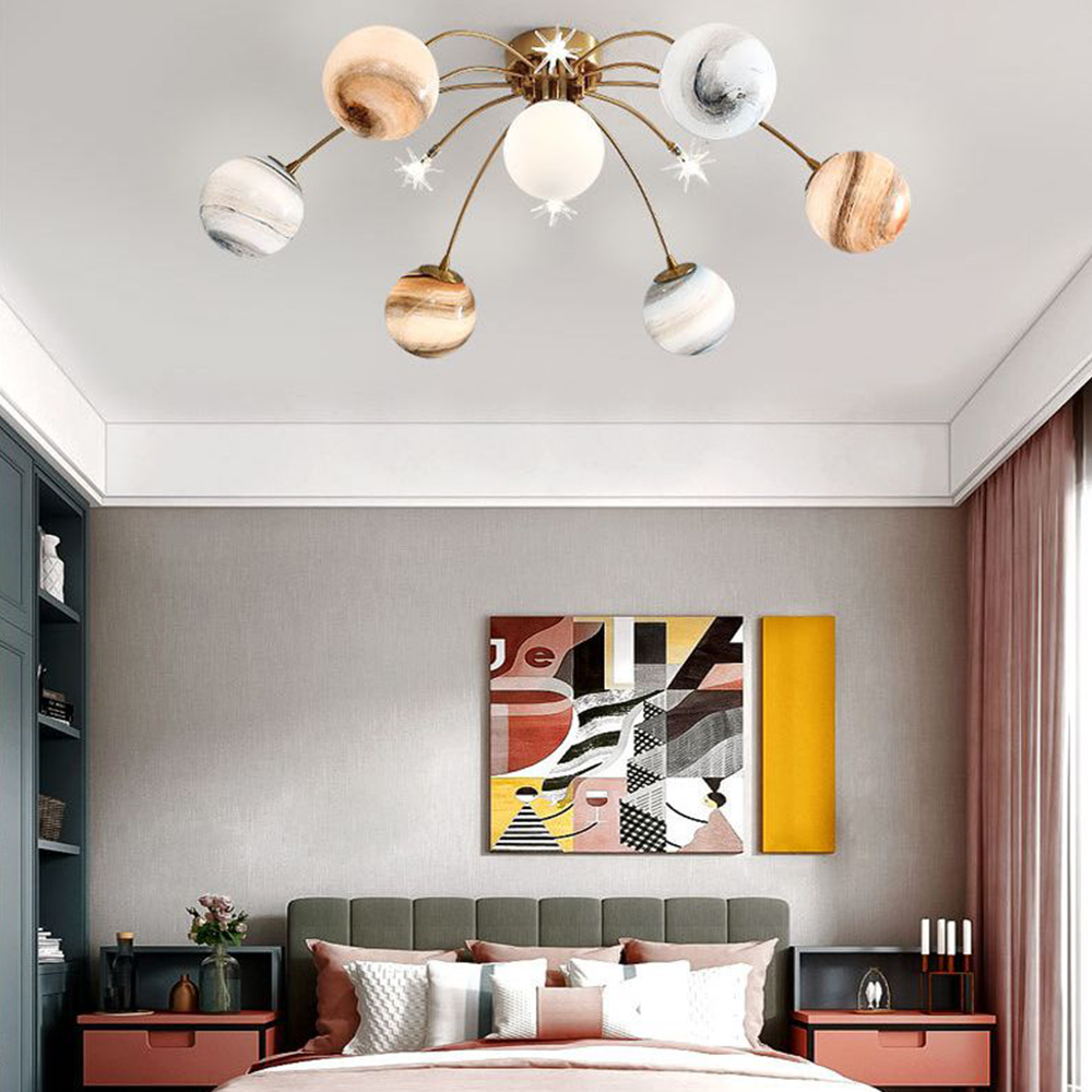 Aria Modern Planet Flush Mount Ceiling Light, Living Room - Neutral Decor