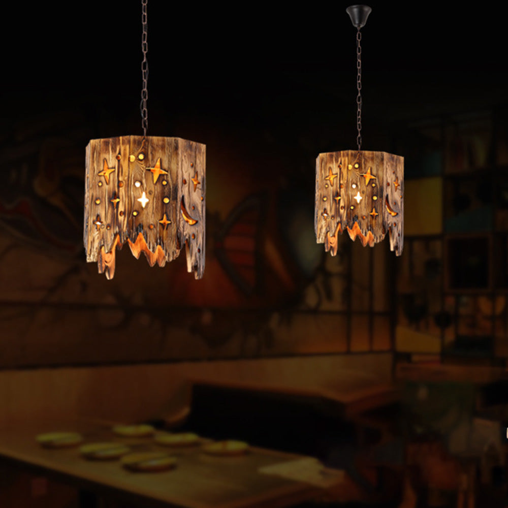 Epoch Retro Starry Metal & Wood Pendant Light - Neutral Decor