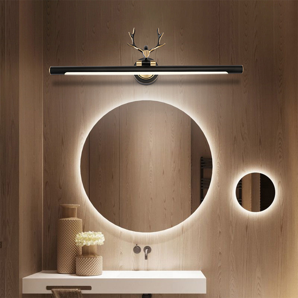 Arisha Decorative Deer Mirror Front Vanity Wall Lamp, Black/Gold - Neutral Decor