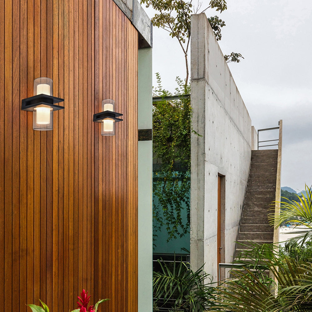 Ray Modern Cylindrical Metal Outdoor Wall Lamp With 2 Heads, Black - Neutral Decor
