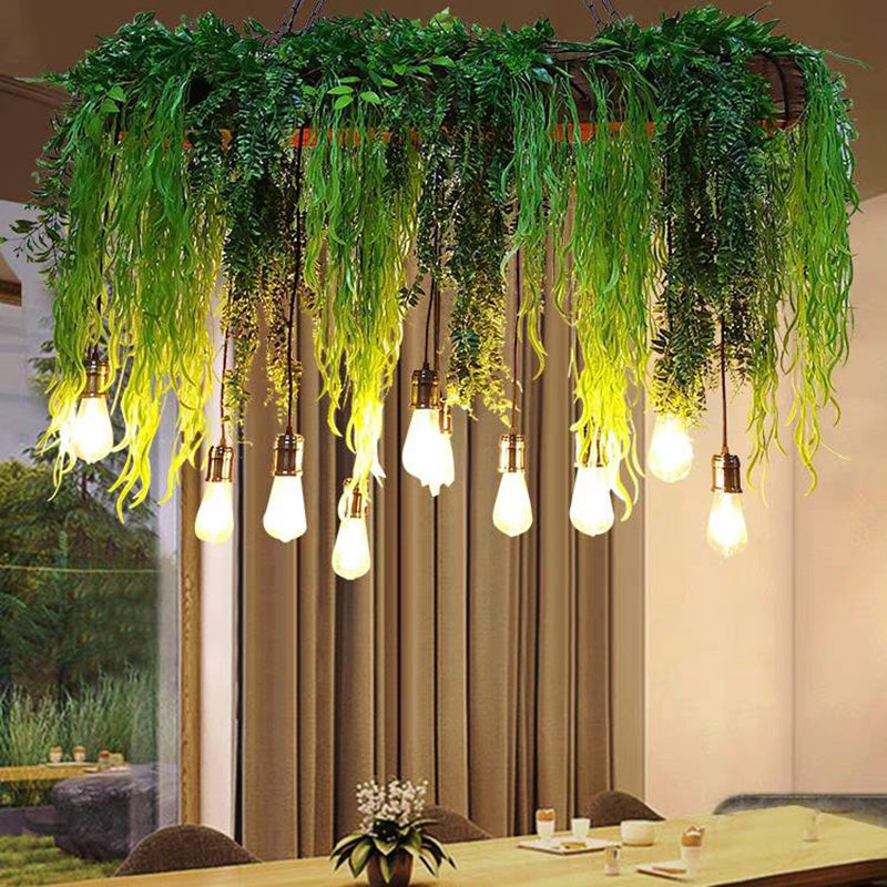 Ritta Natural Decorative Rectangular Plant Metal Pendant Light Green - Neutral Decor