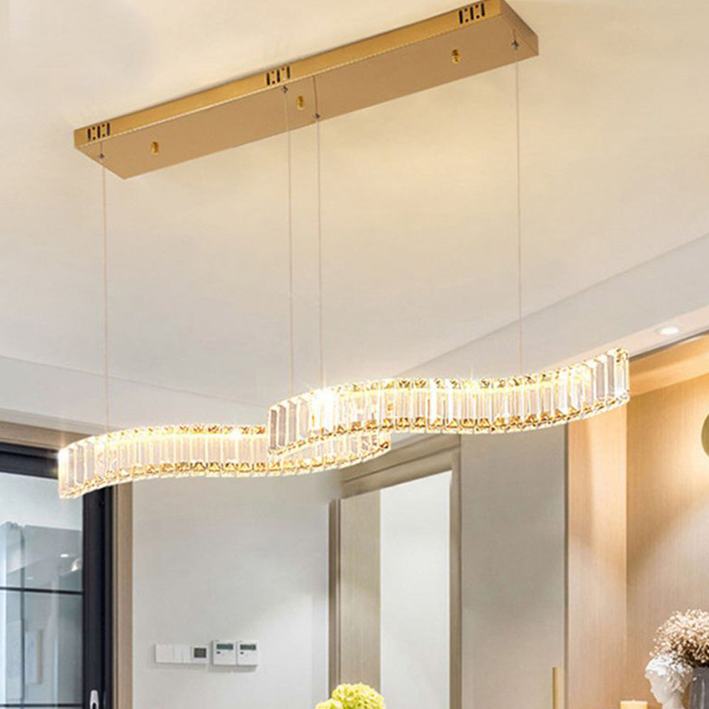 Kristy Luxury Wave Crystal/Metal Pendant Light, Silver/Gold - Neutral Decor