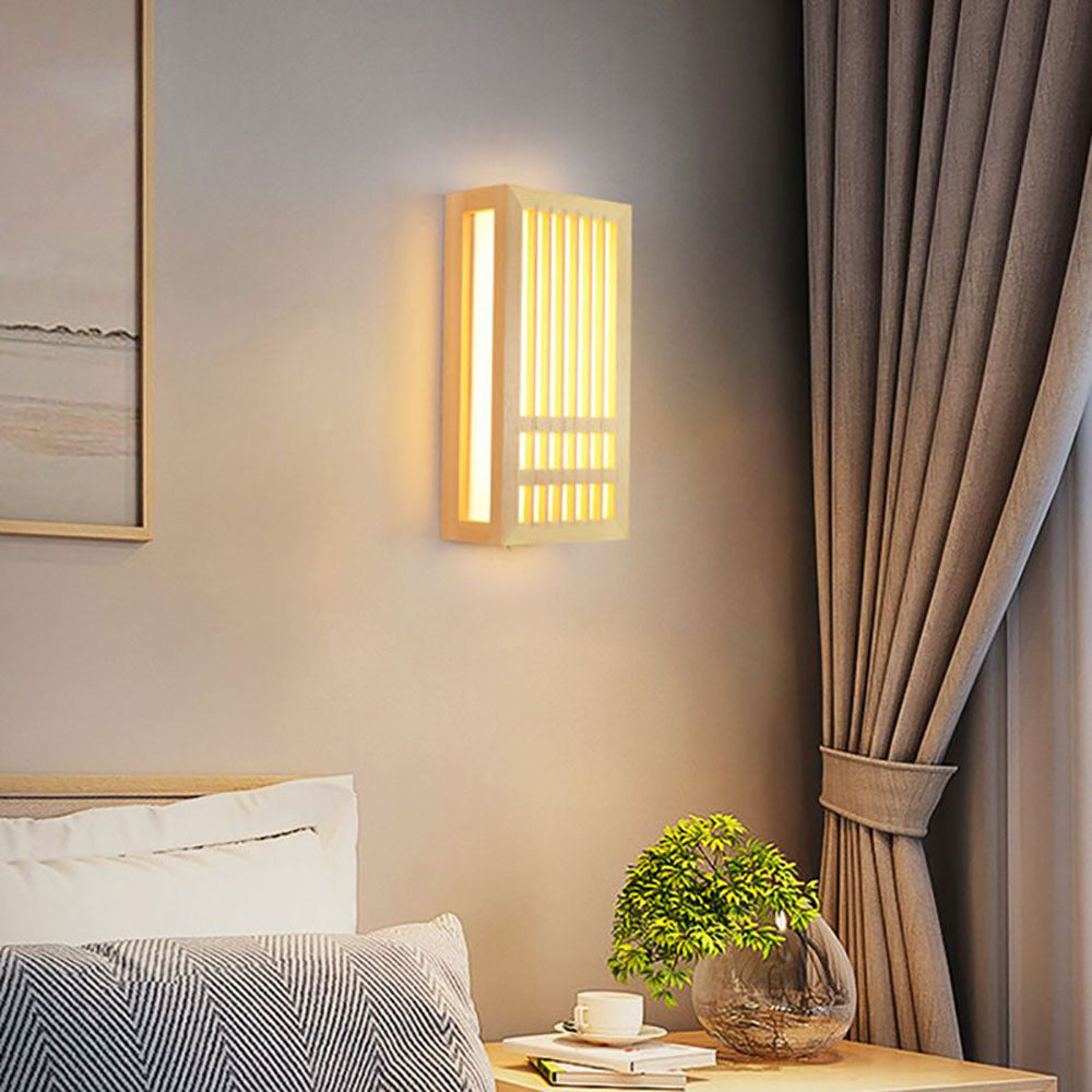 Muto Wall Lamp Rectangular Rustic, Wood/Acrylic, Log Color, Bedroom - Neutral Decor