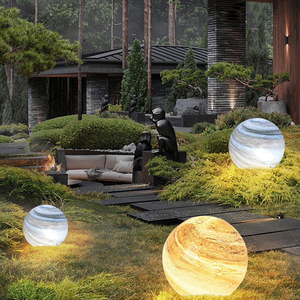 Ray Decorative Solar Acrylic Planet Outdoor Ground Light, Milk Curry/Blue - Neutral Decor