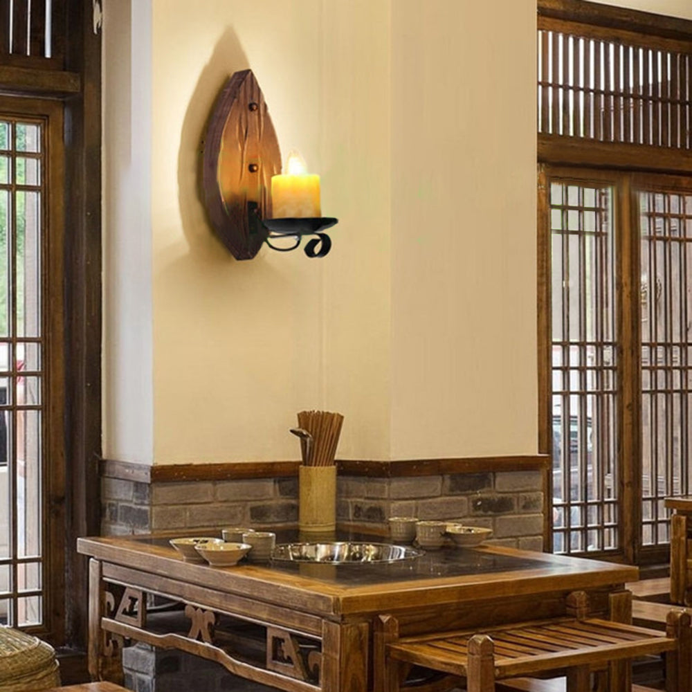 Epoch Vintage Leaf Shape Wood Metal Wall Lamp - Neutral Decor