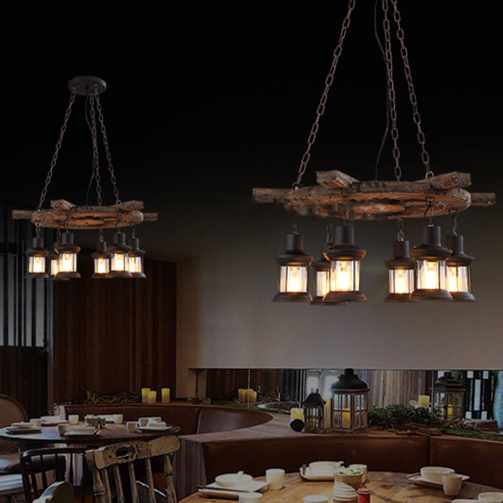 Epoch Retro Rudder Metal & Wood Pendant Light, 6 Heads - Neutral Decor