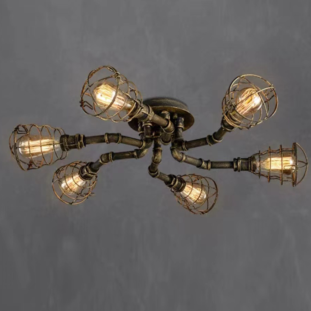 Alessio Industrial Flush Mount Ceiling Light, Black/Brass - Neutral Decor