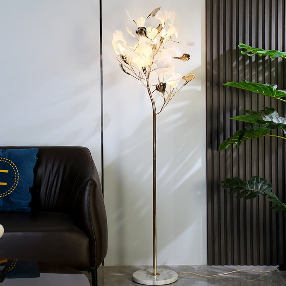 Olivia Floor Lamp Leaf Artistic, Ceramic/Metal, White/Gold, Study - Neutral Decor
