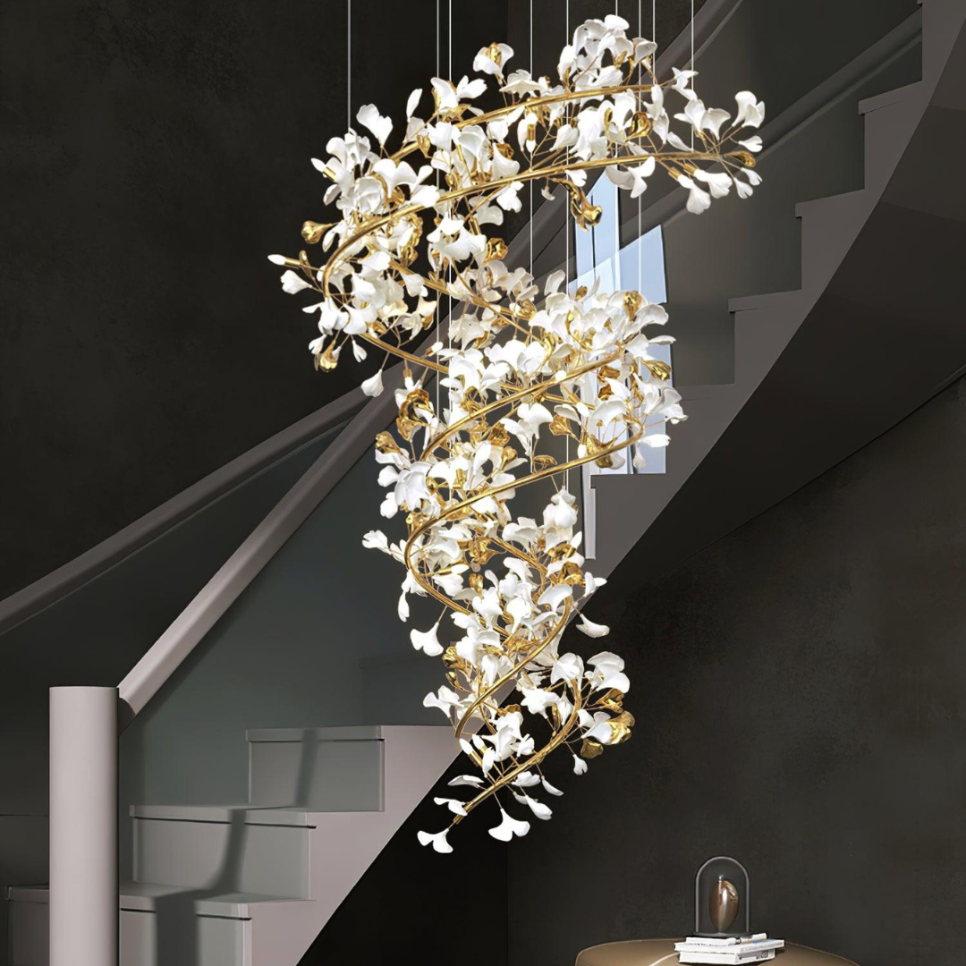 Olivia Modern Gold Staircase Chandelier, Metal & Ceramic