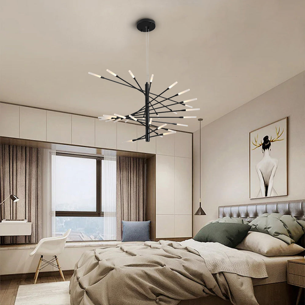 Arisha Modern Chandelier Rotating Fireworks, Black/Gold, Living Room/Art Gallery - Neutral Decor