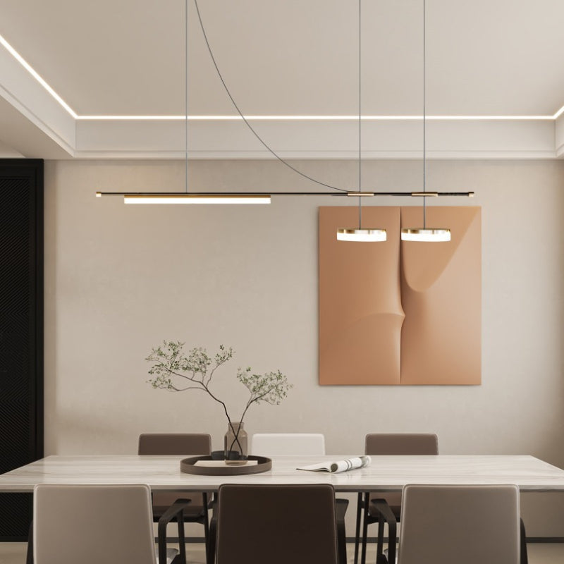 Aria Modern Long LED Pendant Light Black Metal Dining Room - Neutral Decor