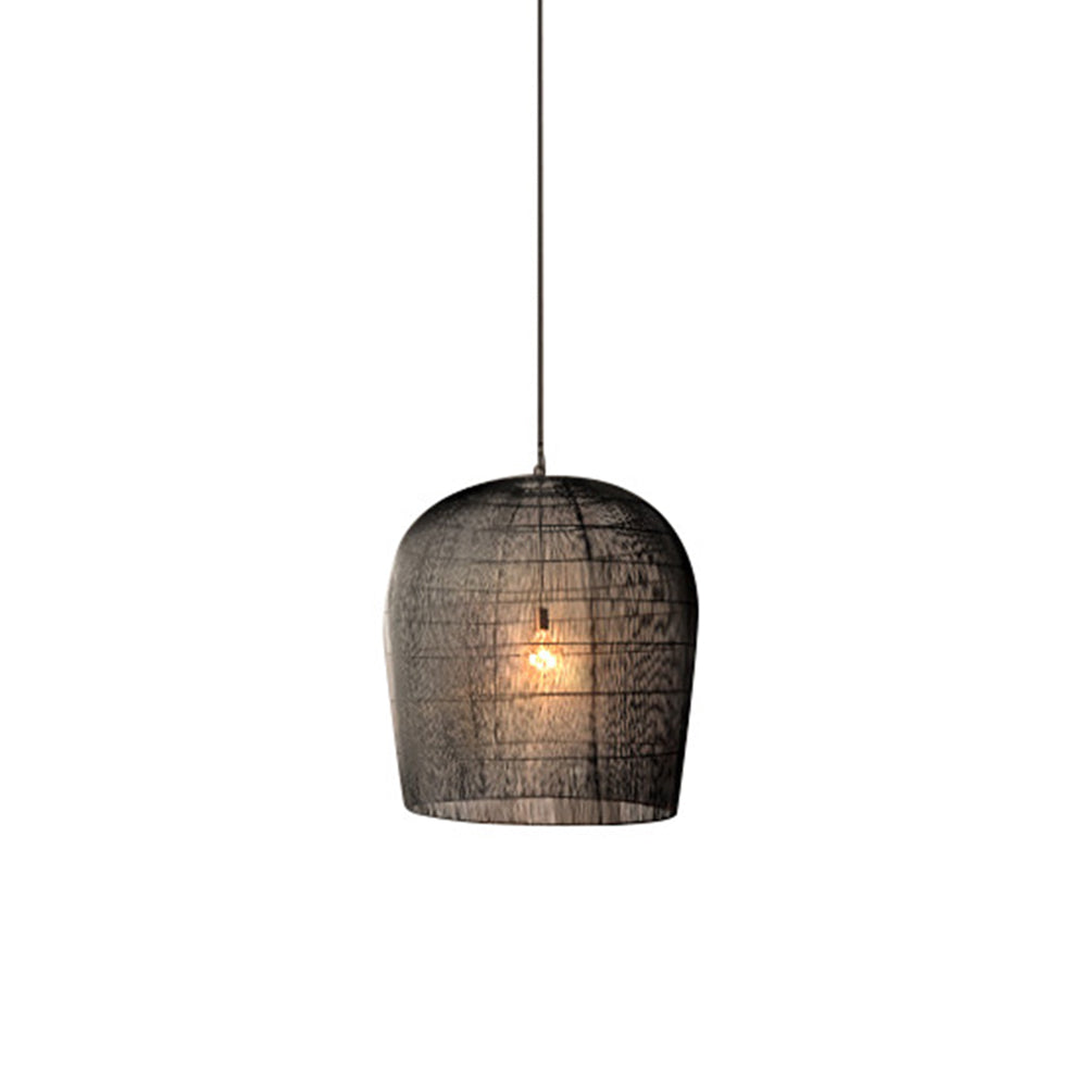 Ritta Wabi Sabi Bird Cage Rattan/Metal Pendant Light, Black/White - Neutral Decor